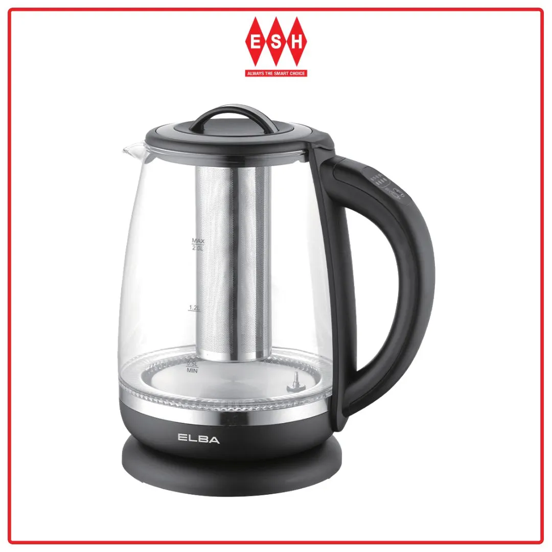 Elba EJK-J2024DG(BK) 2L Borosilicate Glass Body with LED Light Jug Kettle