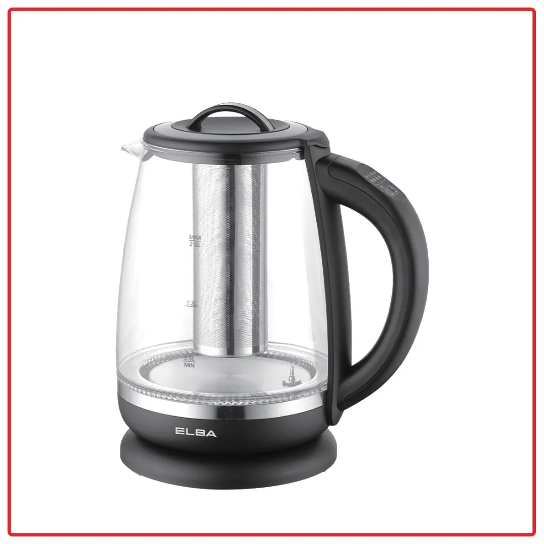 Elba EJK-J2024DG(BK) 2L Borosilicate Glass Body with LED Light Jug Kettle