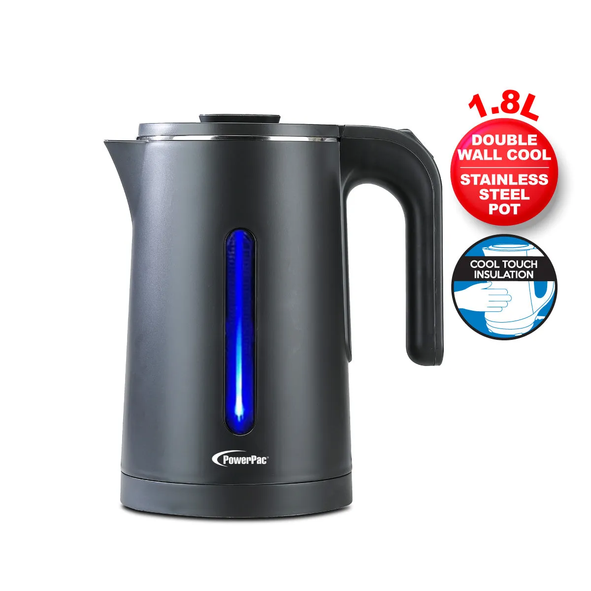 Electric Kettle Jug, Cordless Kettle 1.8L Cool Touch Insulation (PPJ2022) Black