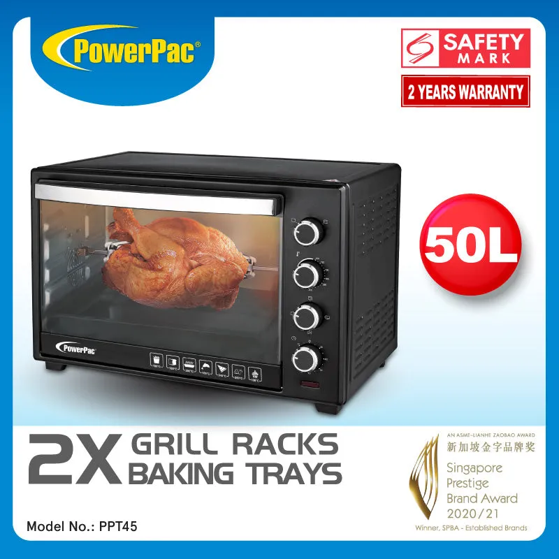 Electric Oven 50L with Rotisserie & Convection Functions, 2 Trays & Wire Mesh (PPT45)