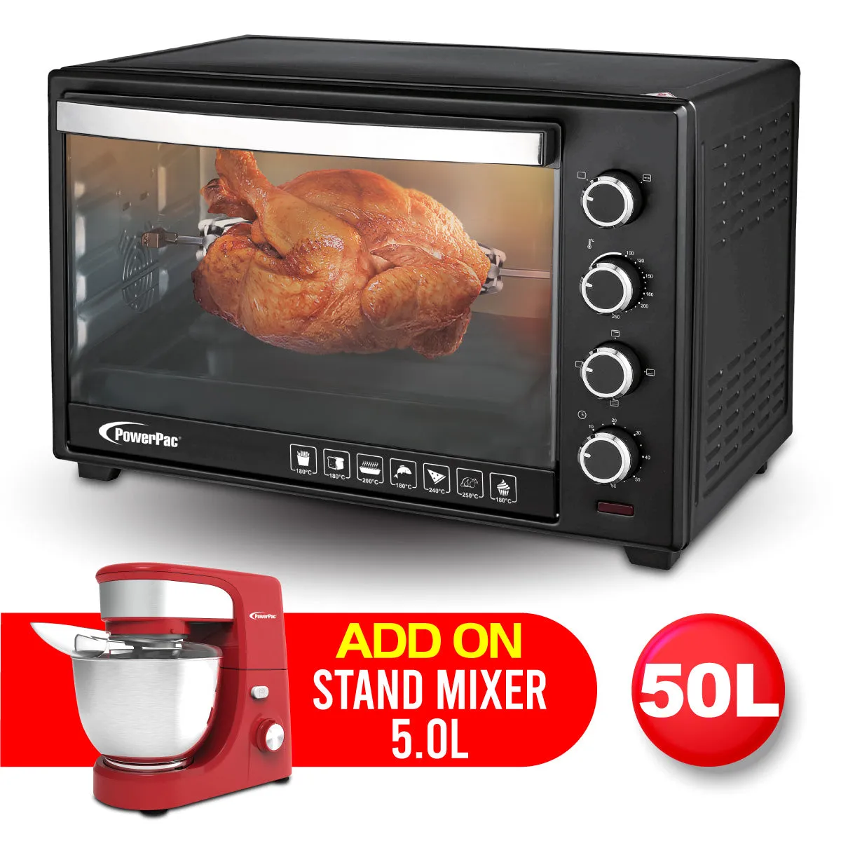 Electric Oven 50L with Rotisserie & Convection Functions, 2 Trays & Wire Mesh (PPT45)