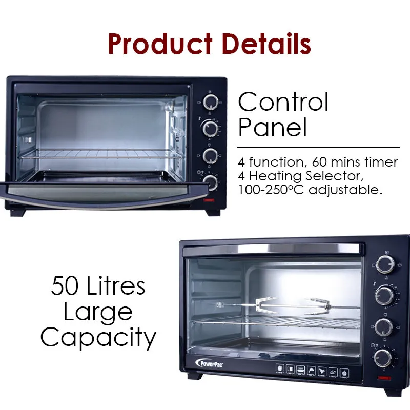 Electric Oven 50L with Rotisserie & Convection Functions, 2 Trays & Wire Mesh (PPT45)