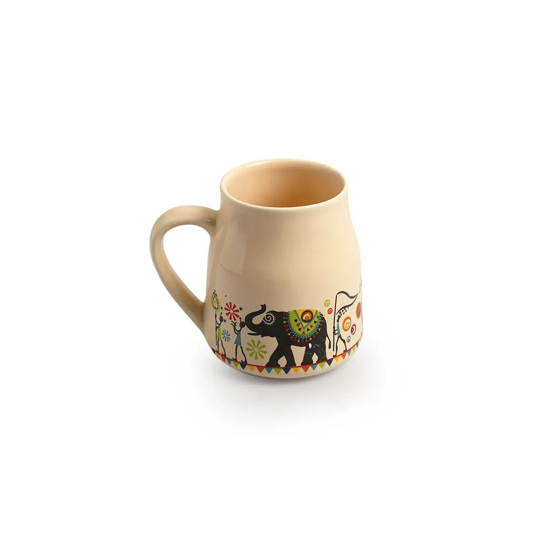 'Elephant Motif' Handcrafted Ceramic Tea Cups & Kettle  Set (6 Cups, 1 Kettle)