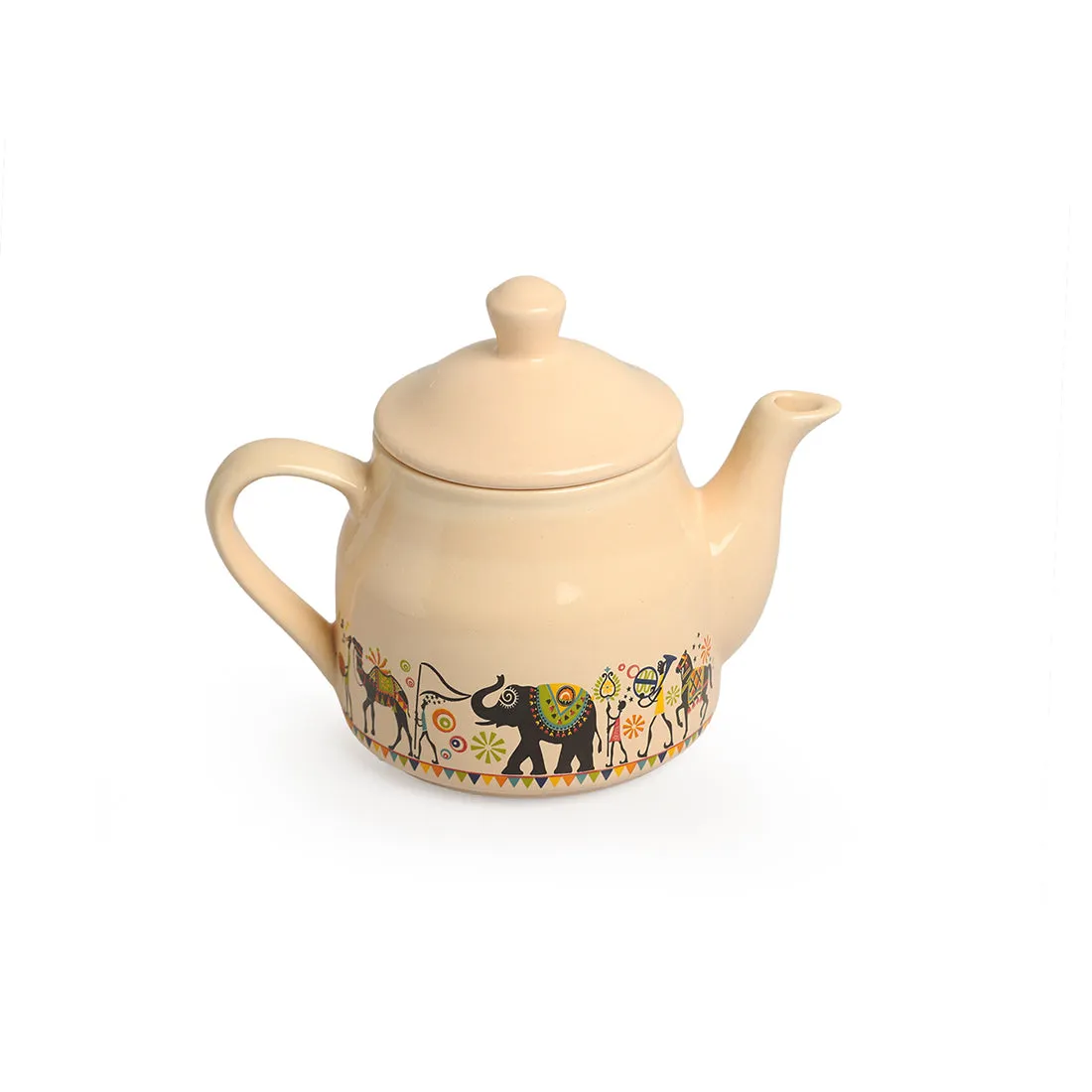 'Elephant Motif' Handcrafted Ceramic Tea Cups & Kettle  Set (6 Cups, 1 Kettle)