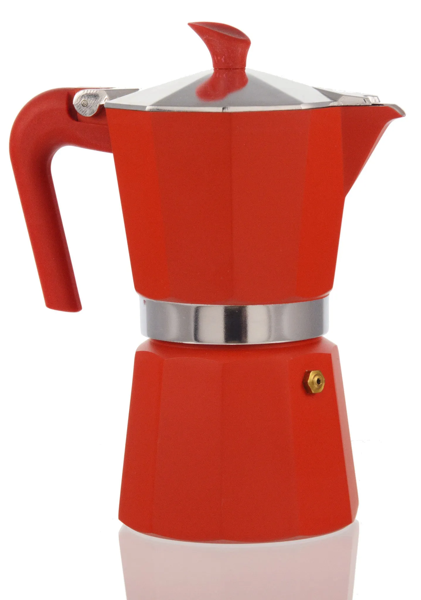 Espresso Coffee Maker Moka Pot: PEDRINI ITALY Polished Aluminium Stovetop Espresso Maker- Red, available in 4 sizes