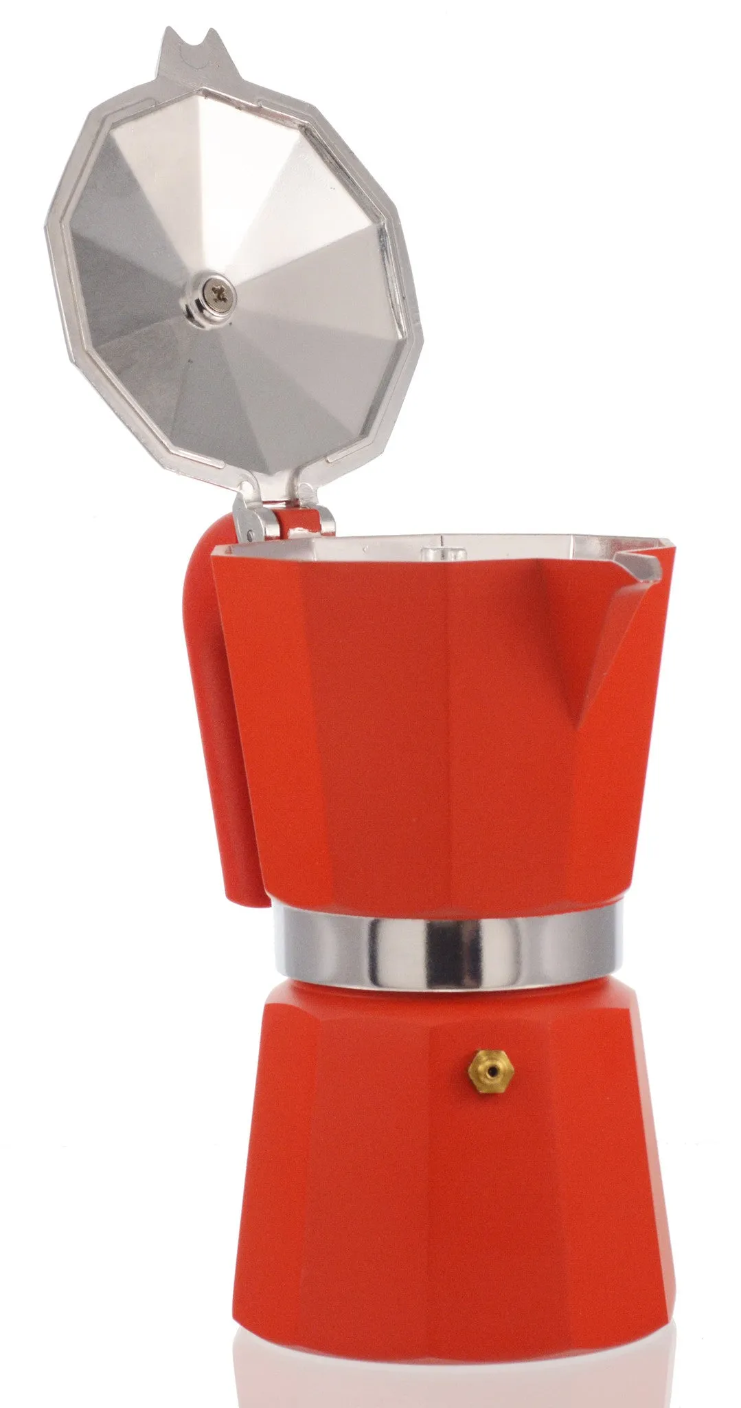 Espresso Coffee Maker Moka Pot: PEDRINI ITALY Polished Aluminium Stovetop Espresso Maker- Red, available in 4 sizes