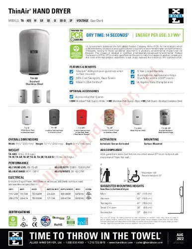 Excel XLERATOR ThinAir TA-SB Hand Dryer