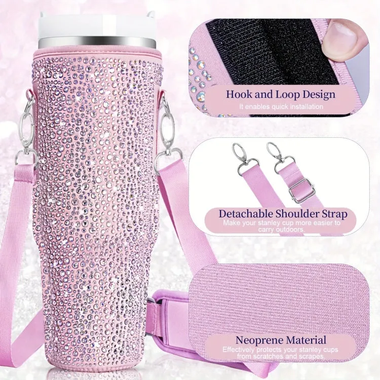 For Stanley 40oz Cup Hot Diamond Cover Neoprene Insulated Portable Bottle Cover(Pink)