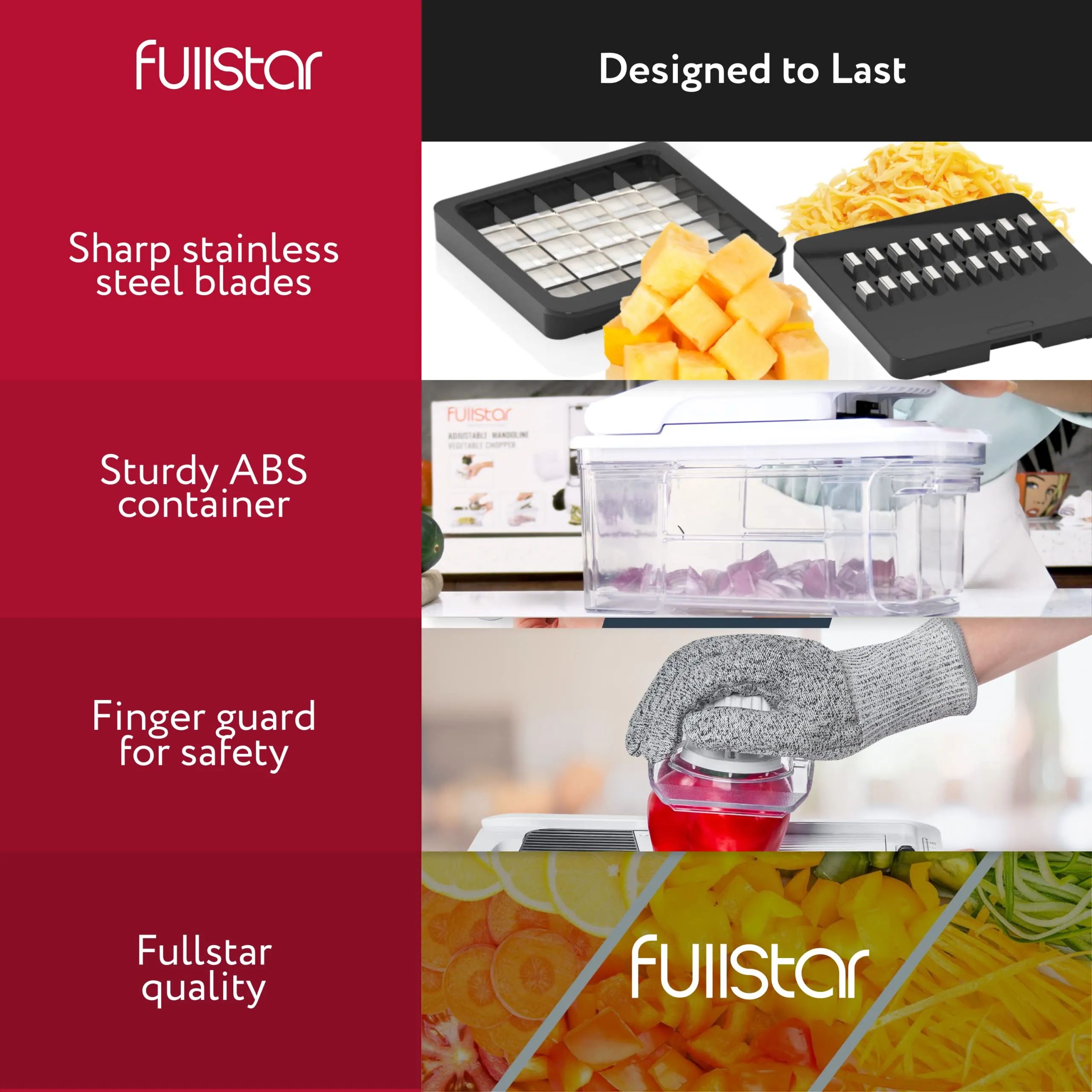 Fullstar All-in-1 Vegetable Chopper, Mandoline Slicer & Cheese Grater - Multi Blade French Fry Cutter & Veggie Dicer - Includes Bonus Handheld Spiralizer & Kitchen Gadgets (6 in 1,Black/White)