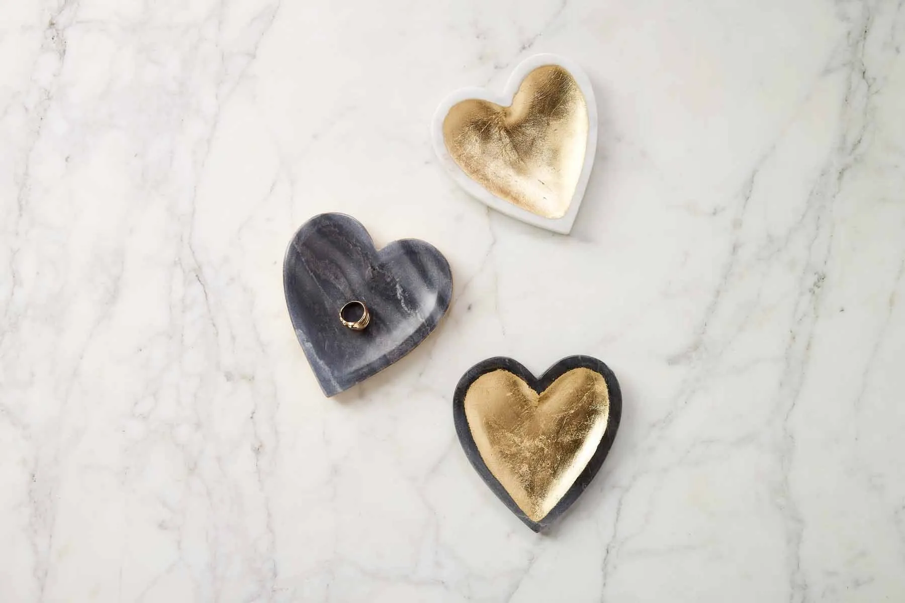 Gold Edge Marble Heart Tray