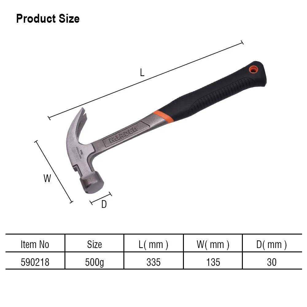 Harden 0.50kg/16oz Claw Hammer One Piece Forged