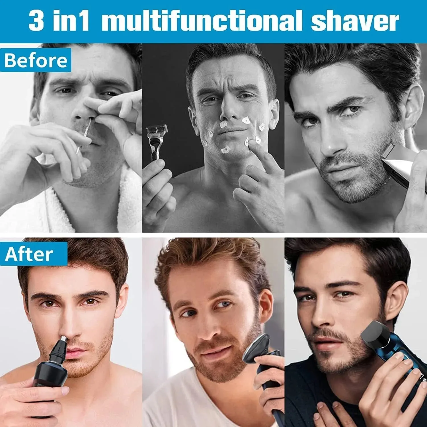 Hoey TX159B Electric Shaver Razor for Men, 3 in 1 Men's Cordless LED Display IPX7 Waterproof Facial Nose Hair Beard Trimmer Grooming Haircut Kit with Wet Dry Rechargeable Use