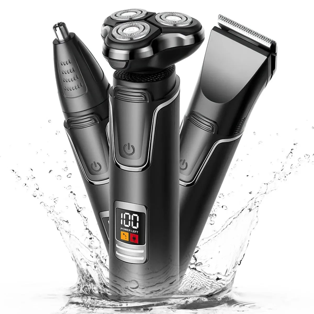 Hoey TX159B Electric Shaver Razor for Men, 3 in 1 Men's Cordless LED Display IPX7 Waterproof Facial Nose Hair Beard Trimmer Grooming Haircut Kit with Wet Dry Rechargeable Use