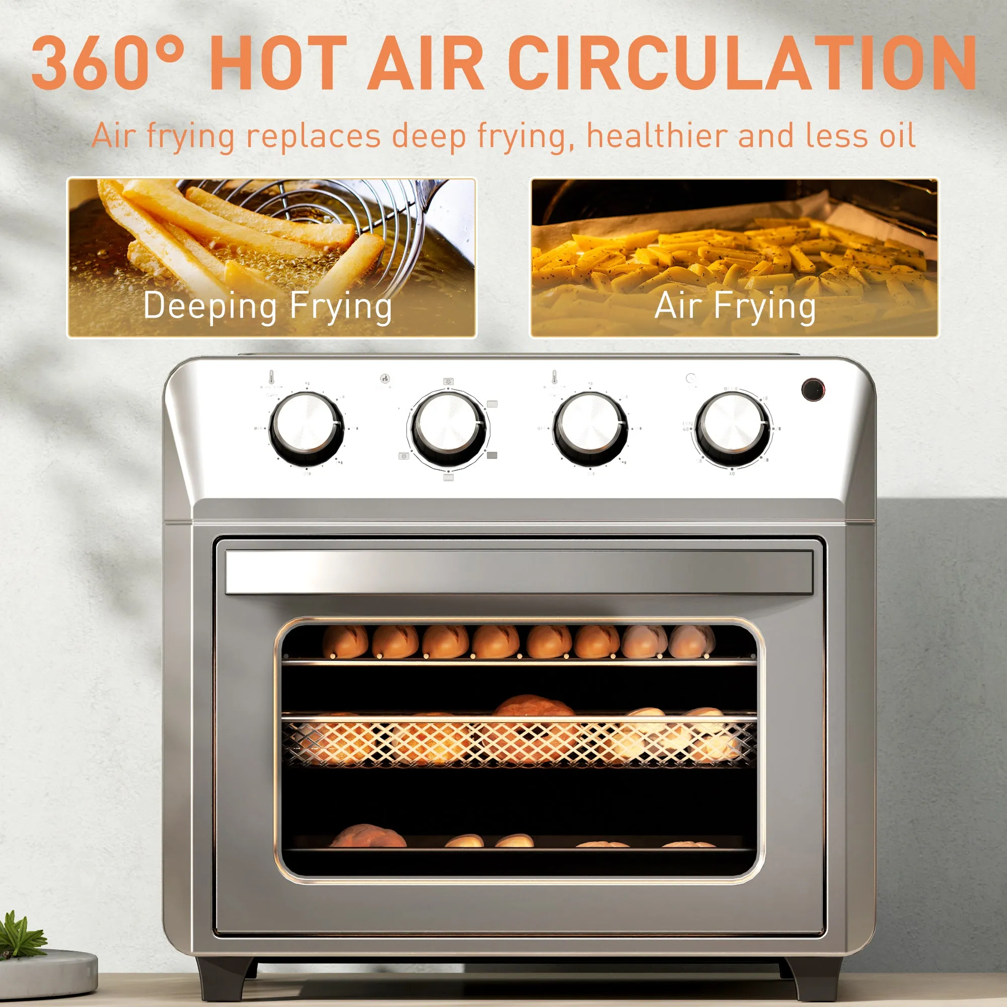 HOMCOM 24L Air Fryer Oven, Small Electric Oven, Grill, Roast, Bake, 1600W