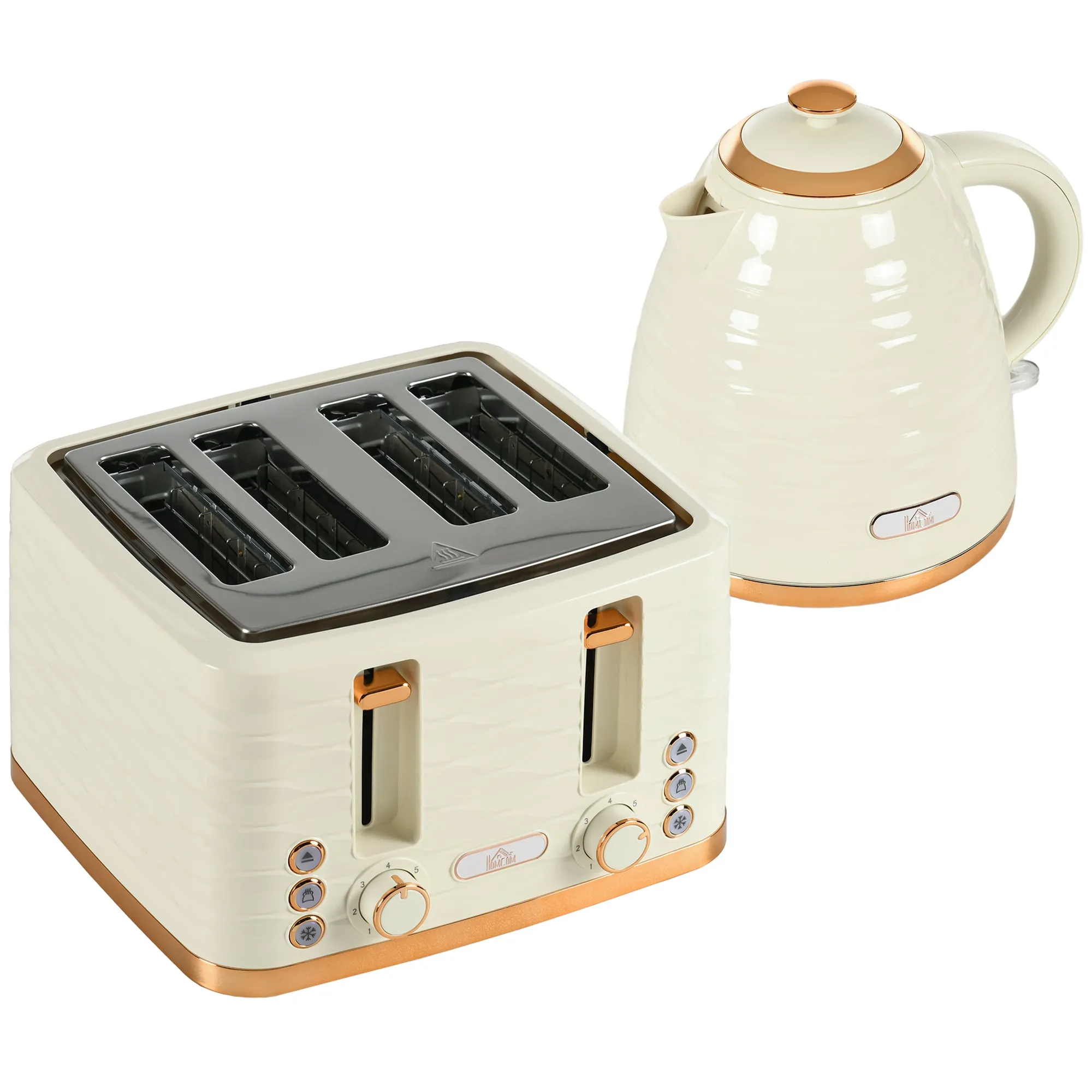 HOMCOM Kettle and Toaster Set 1.7L Rapid Boil Kettle & 4 Slice Toaster Beige