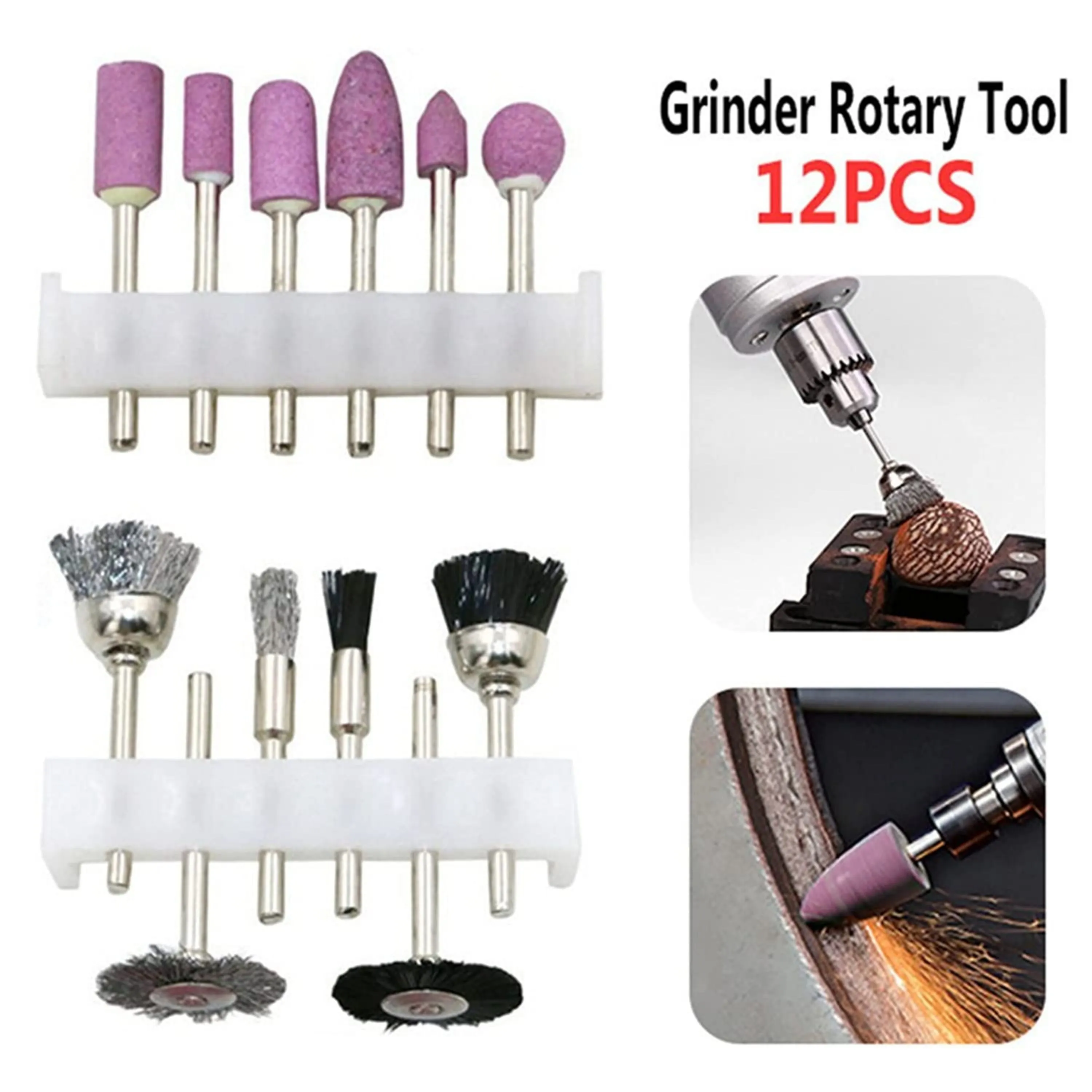 Homdum 12Pcs Rotary Tool Assortment Set, Hobby Craft, Die Grinder Accessory Set 1/8" Shank.