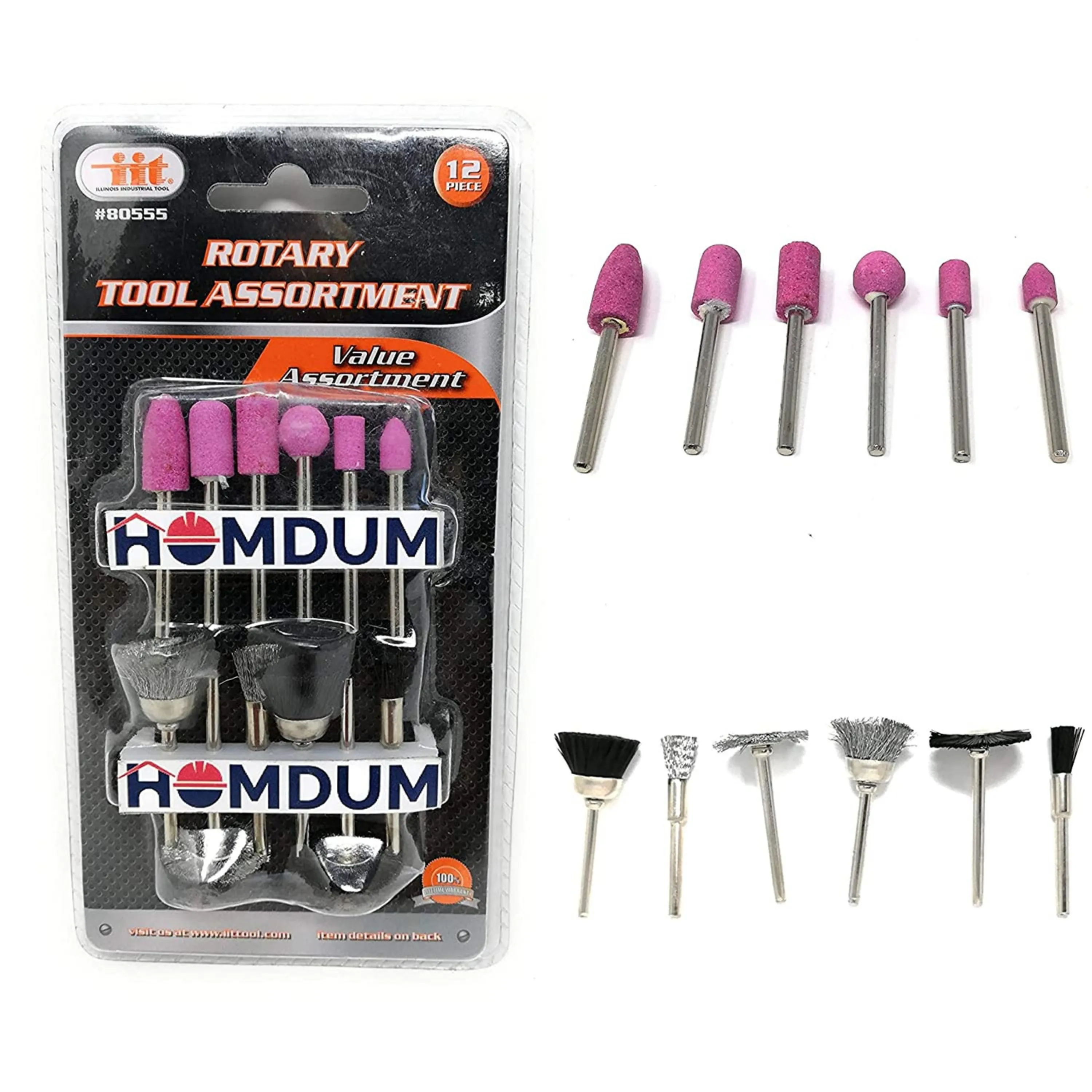 Homdum 12Pcs Rotary Tool Assortment Set, Hobby Craft, Die Grinder Accessory Set 1/8" Shank.