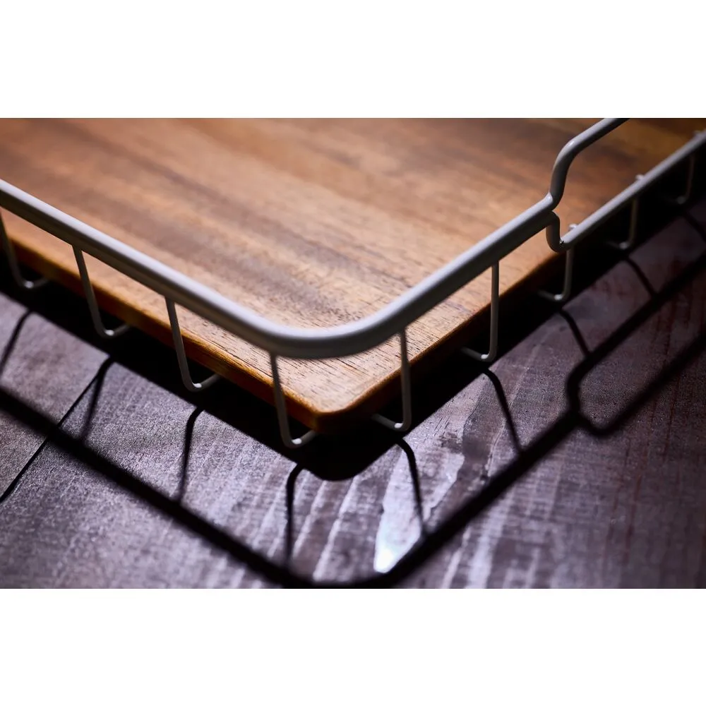 iDesign Acacia Wood & Wire Serving Tray