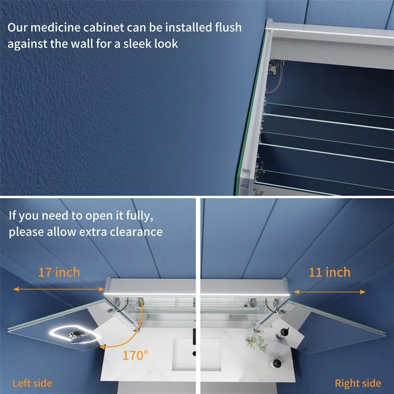 Illusion-B 30" x 36" LED Lighted Inset Mirrored Medicine Cabinet with Magnifiers Front and Back Light