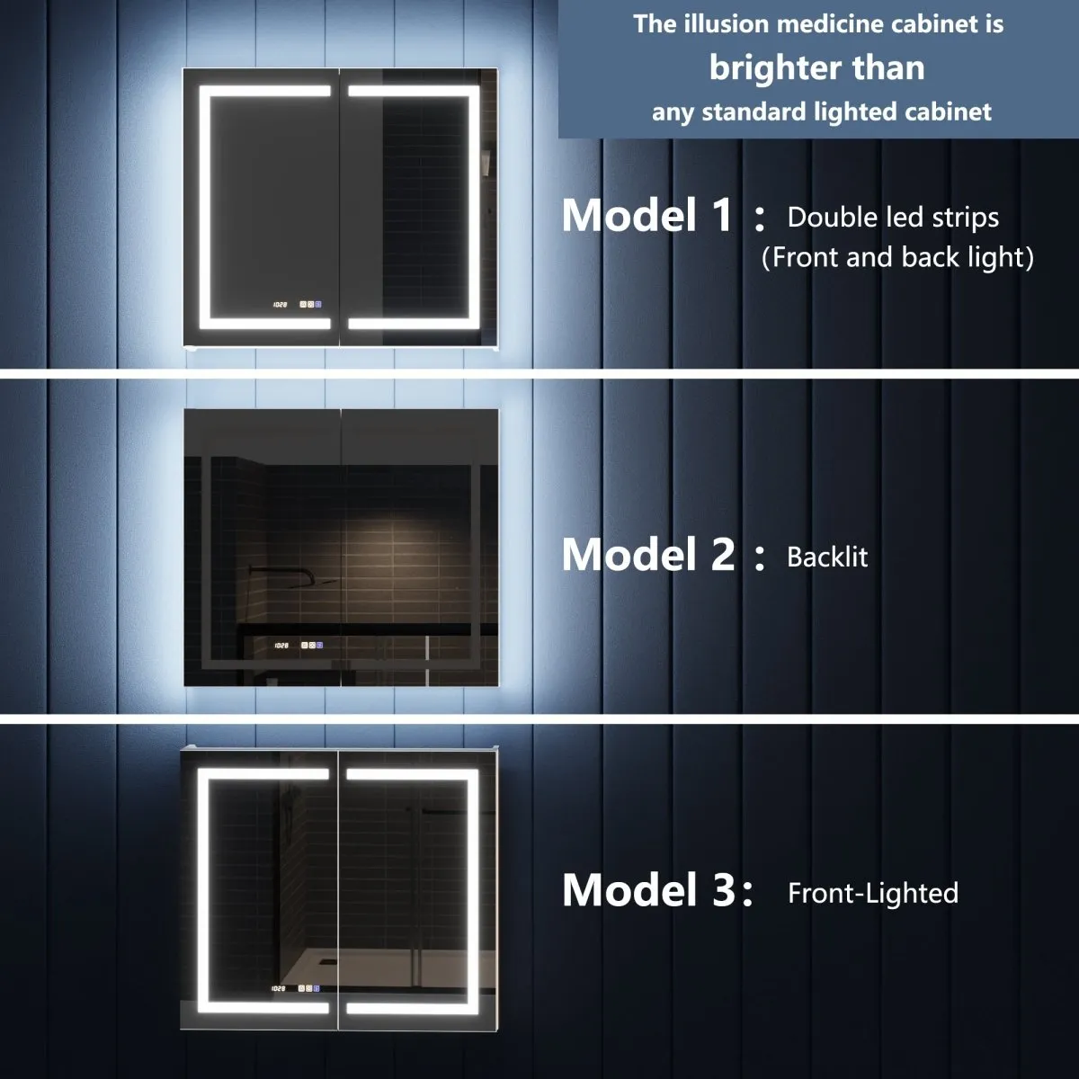 Illusion-B 30" x 36" LED Lighted Inset Mirrored Medicine Cabinet with Magnifiers Front and Back Light