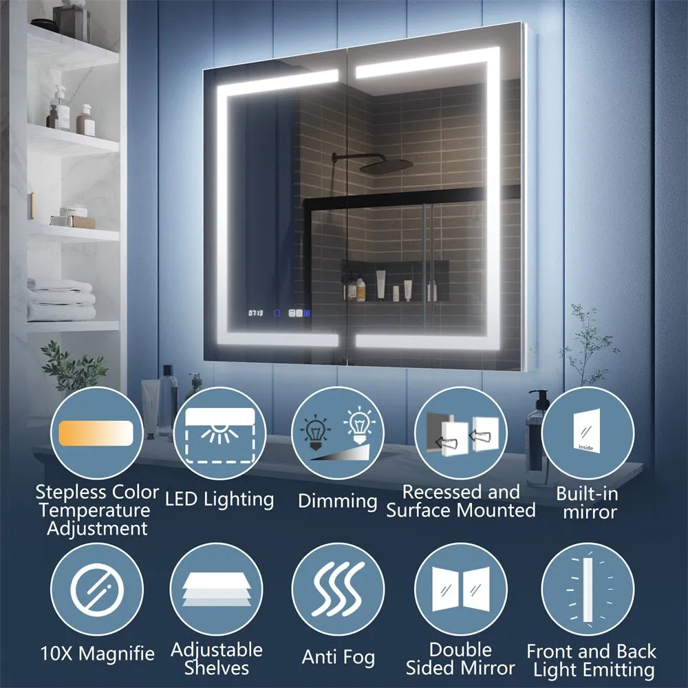 Illusion-B 30" x 36" LED Lighted Inset Mirrored Medicine Cabinet with Magnifiers Front and Back Light