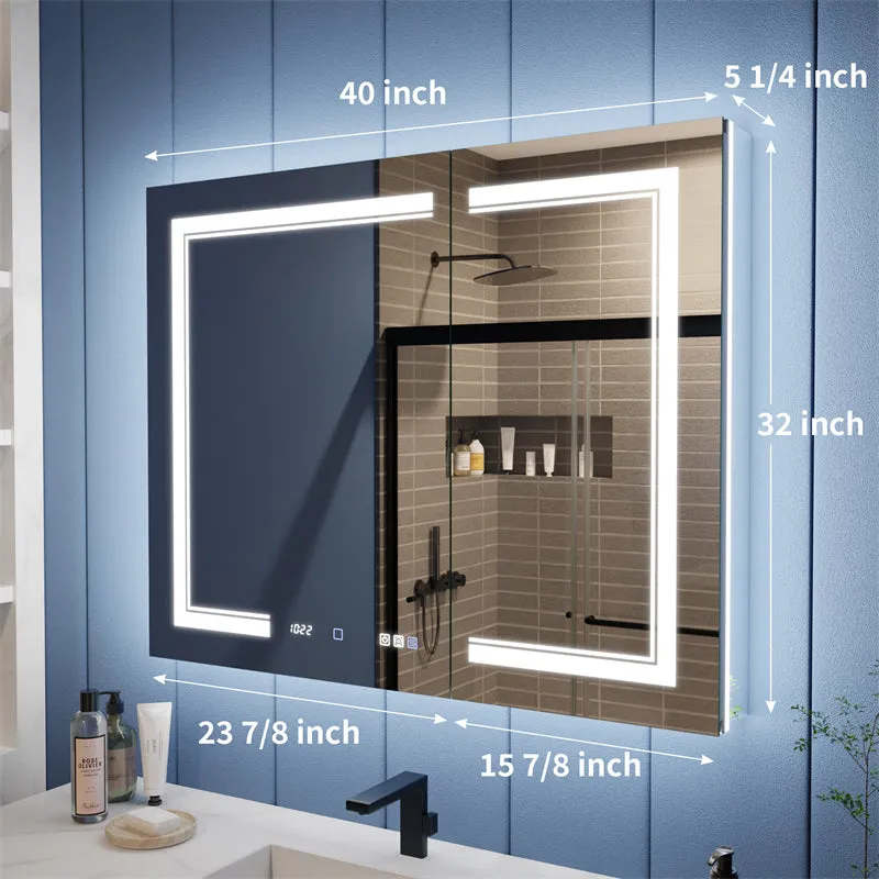 Illusion-B 40" x 32" LED Lighted Inset Mirrored Medicine Cabinet with Magnifiers Front and Back Light