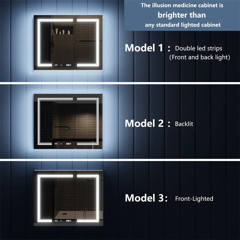 Illusion-B 40" x 32" LED Lighted Inset Mirrored Medicine Cabinet with Magnifiers Front and Back Light