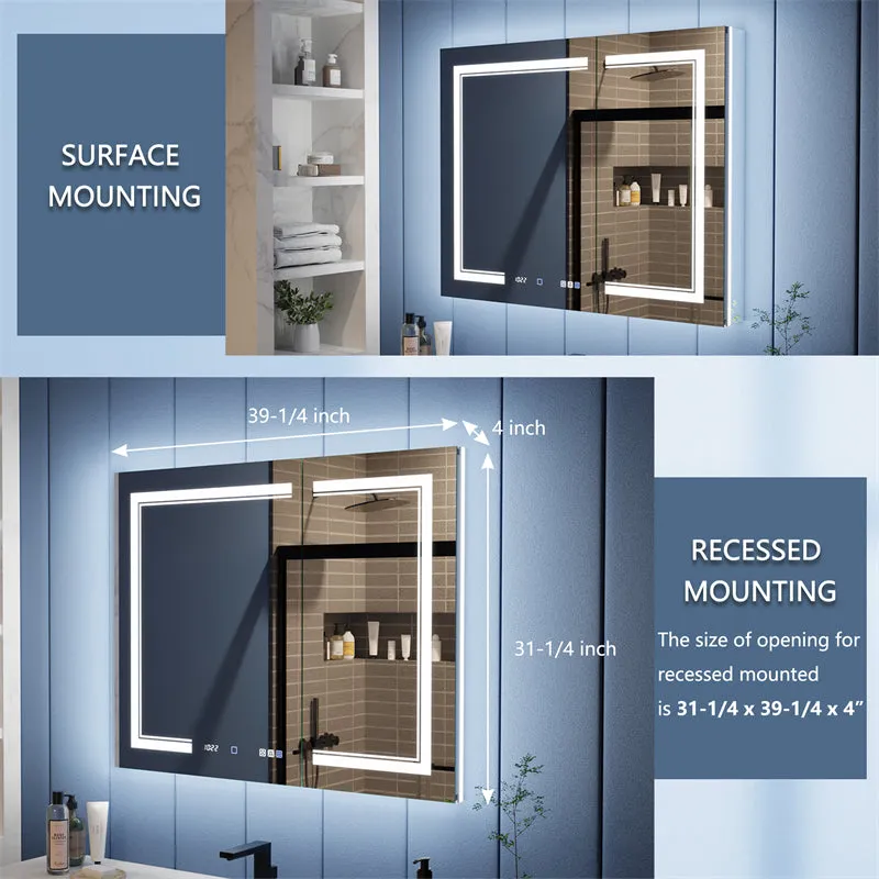 Illusion-B 40" x 32" LED Lighted Inset Mirrored Medicine Cabinet with Magnifiers Front and Back Light