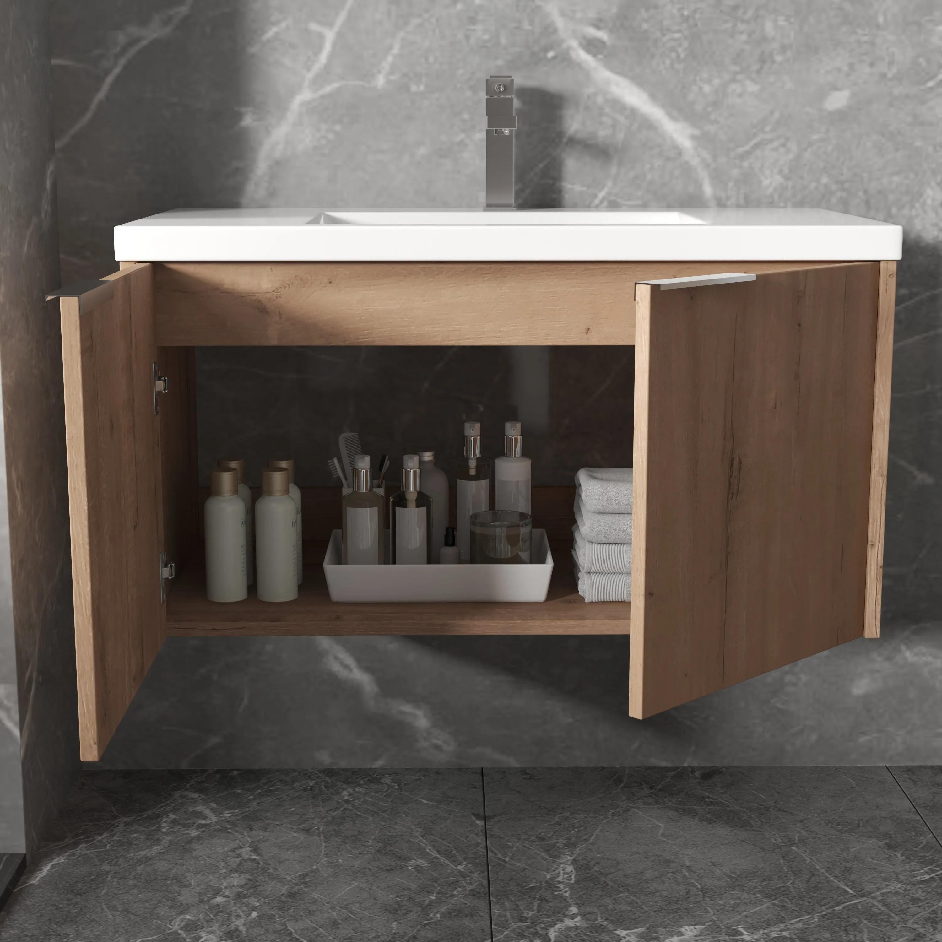 Jett Float Mounting Bathroom Vanity With Sink - Oak