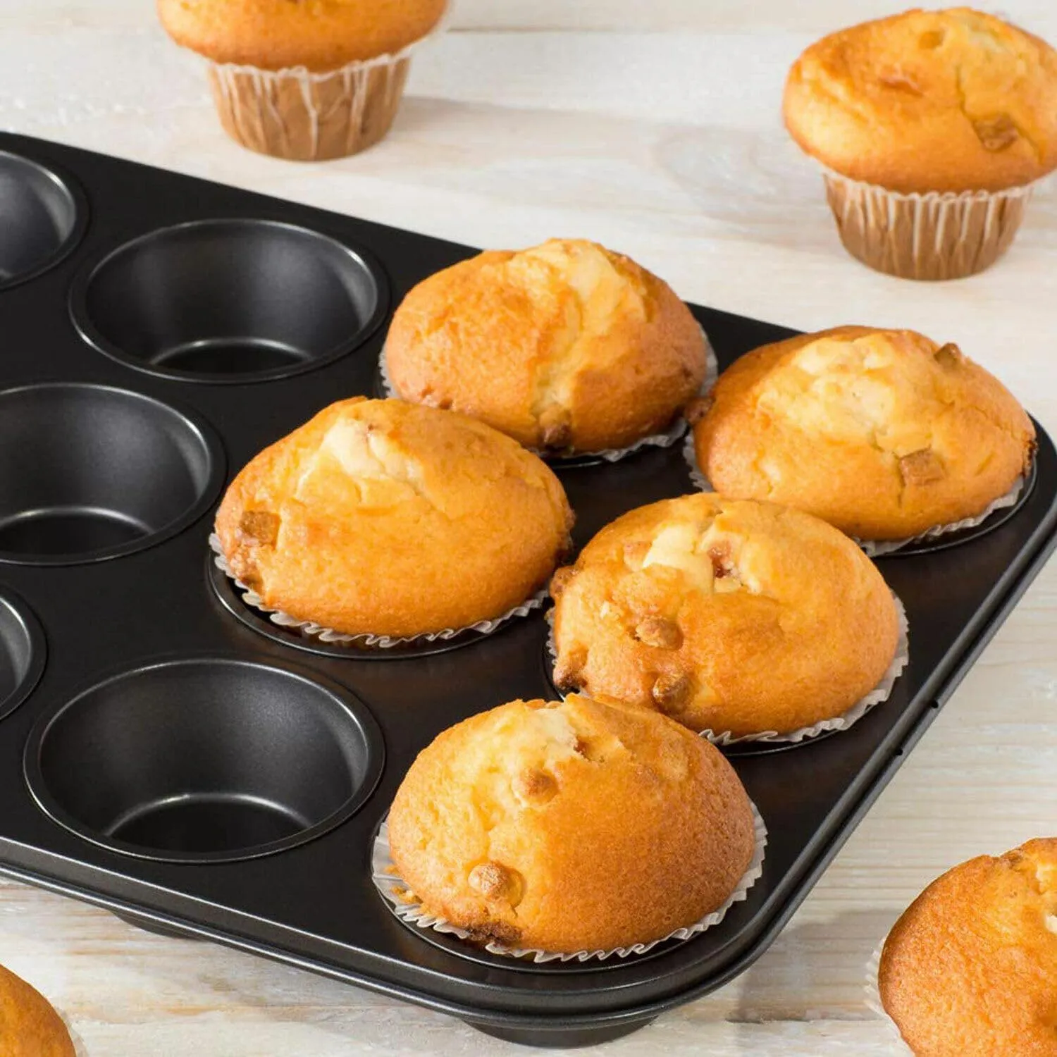 Kuber Industries 12 Slots Non-Stick Cup Cake Tray|Cup Cake Mould for Baking|Idol for Muffin, Small Cake-Pack of 5 (Black)