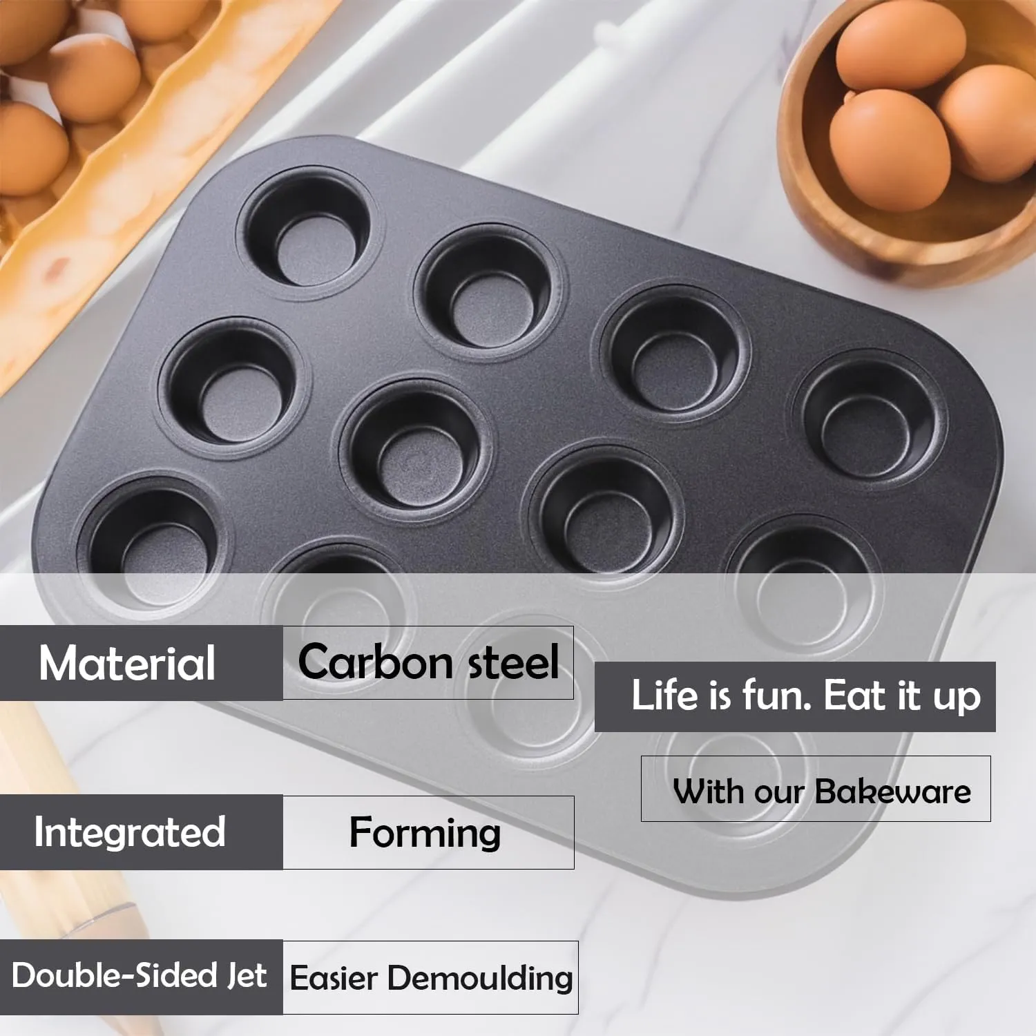 Kuber Industries 12 Slots Non-Stick Cup Cake Tray|Cup Cake Mould for Baking|Idol for Muffin, Small Cake-Pack of 5 (Black)