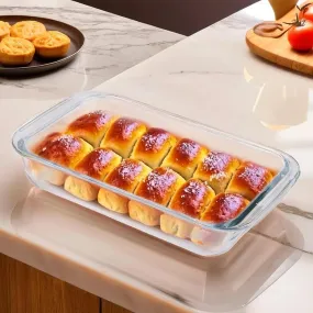 Kuber Industries 3000 ml Borosilicate Glass Baking Tray | Transparent Microwave Oven Safe Utensils | Rectangular Bread Moulds for Baking | Dishwasher & Freezer Safe | Multipurpose use Serving Tray