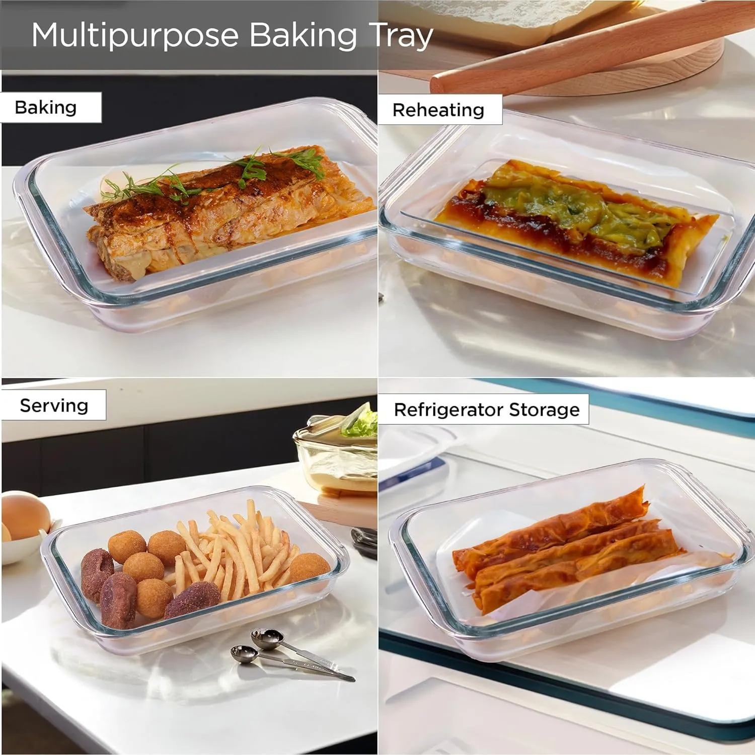 Kuber Industries 3000 ml Borosilicate Glass Baking Tray | Transparent Microwave Oven Safe Utensils | Rectangular Bread Moulds for Baking | Dishwasher & Freezer Safe | Multipurpose use Serving Tray