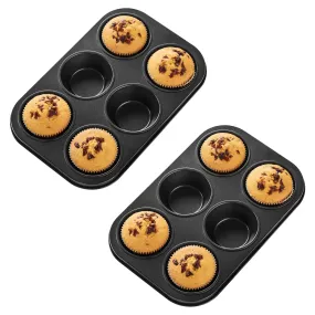 Kuber Industries 6 Slots Non-Stick Cup Cake Tray|Cup Cake Mould for Baking|Idol for Muffin, Small Cake-Pack of 2 (Black)