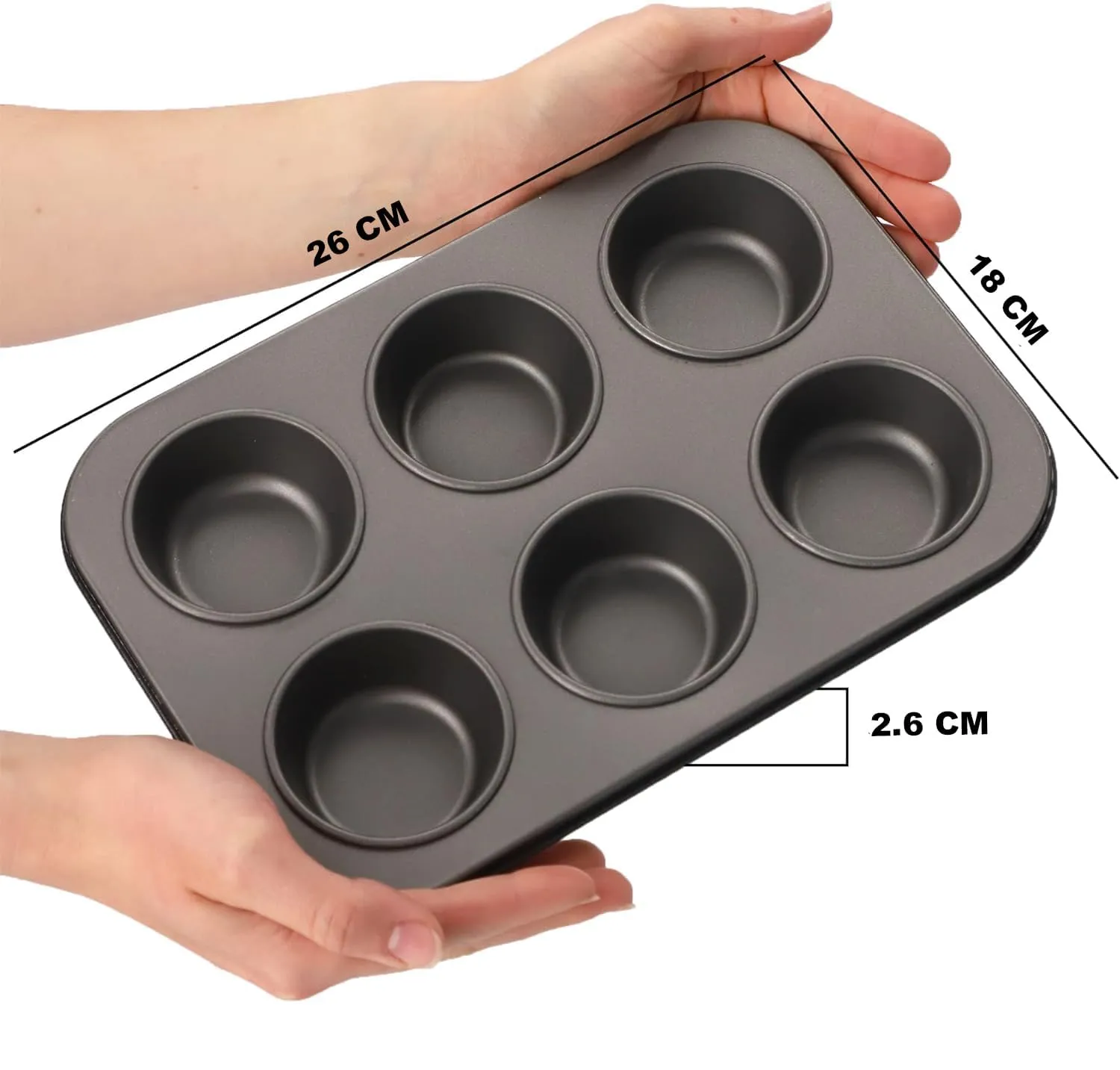 Kuber Industries 6 Slots Non-Stick Cup Cake Tray|Cup Cake Mould for Baking|Idol for Muffin, Small Cake-Pack of 2 (Black)