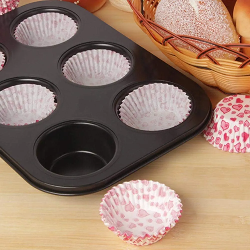 Kuber Industries 6 Slots Non-Stick Cup Cake Tray|Cup Cake Mould for Baking|Idol for Muffin, Small Cake-Pack of 3 (Black)