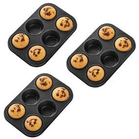 Kuber Industries 6 Slots Non-Stick Cup Cake Tray|Cup Cake Mould for Baking|Idol for Muffin, Small Cake-Pack of 3 (Black)