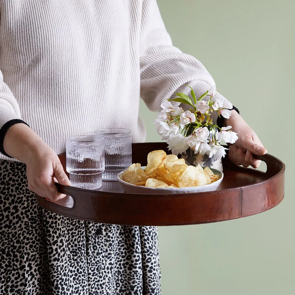 Leather Serving Tray -  Round