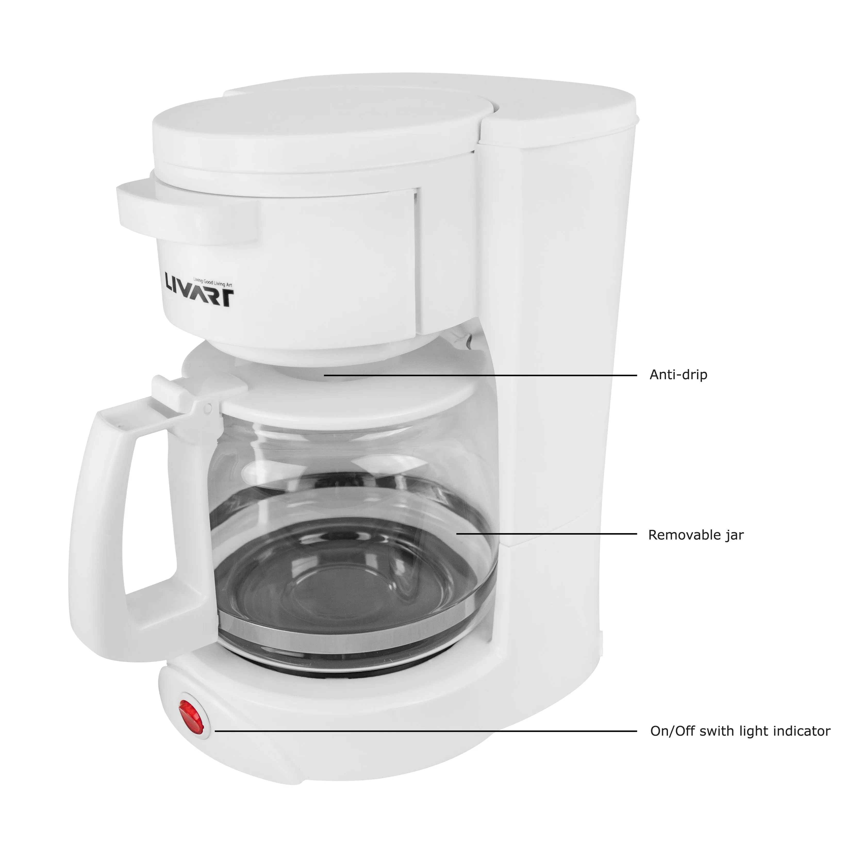 Livart Coffee Maker LCM-15 12CUP 1.5L White, Free shipping (Excluding HI, AK)