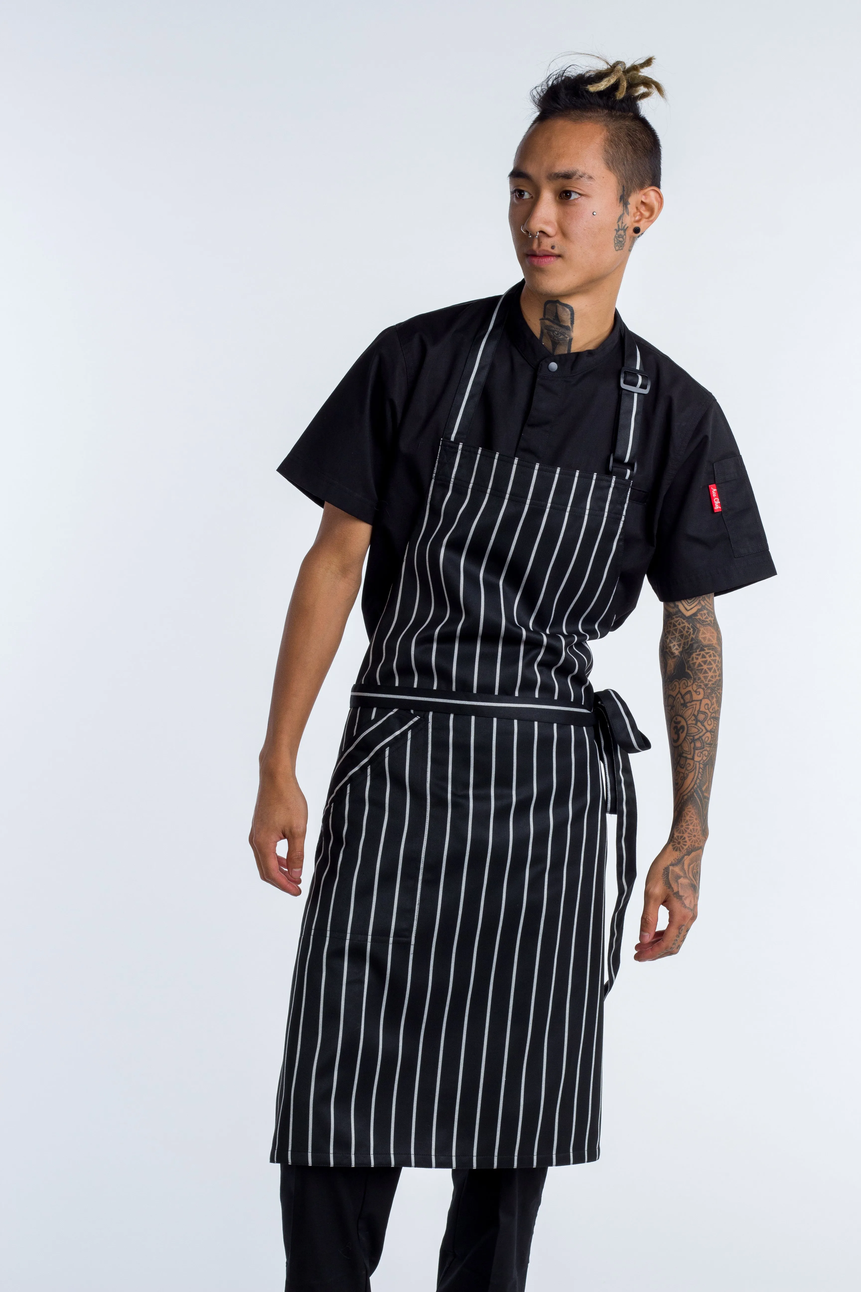 Locky Black/white Stripes Bib apron medium size