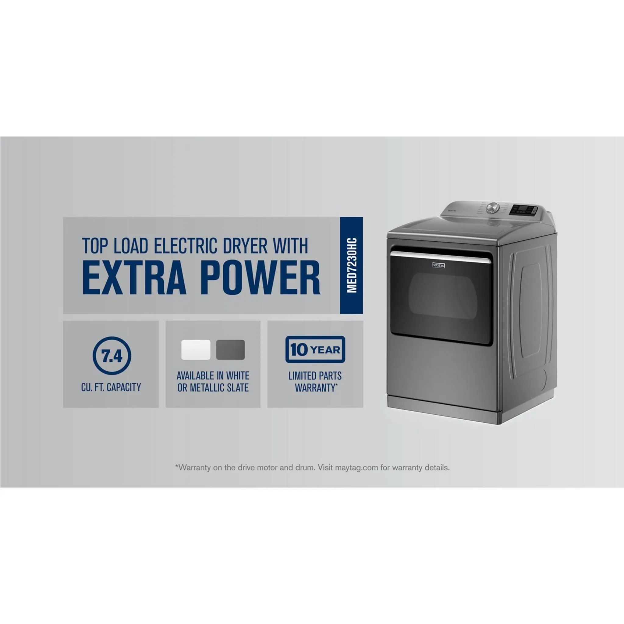 Maytag Smart Top Load Electric Dryer with Extra Power Button - 7.4 cu. ft. (YMED7230HC)