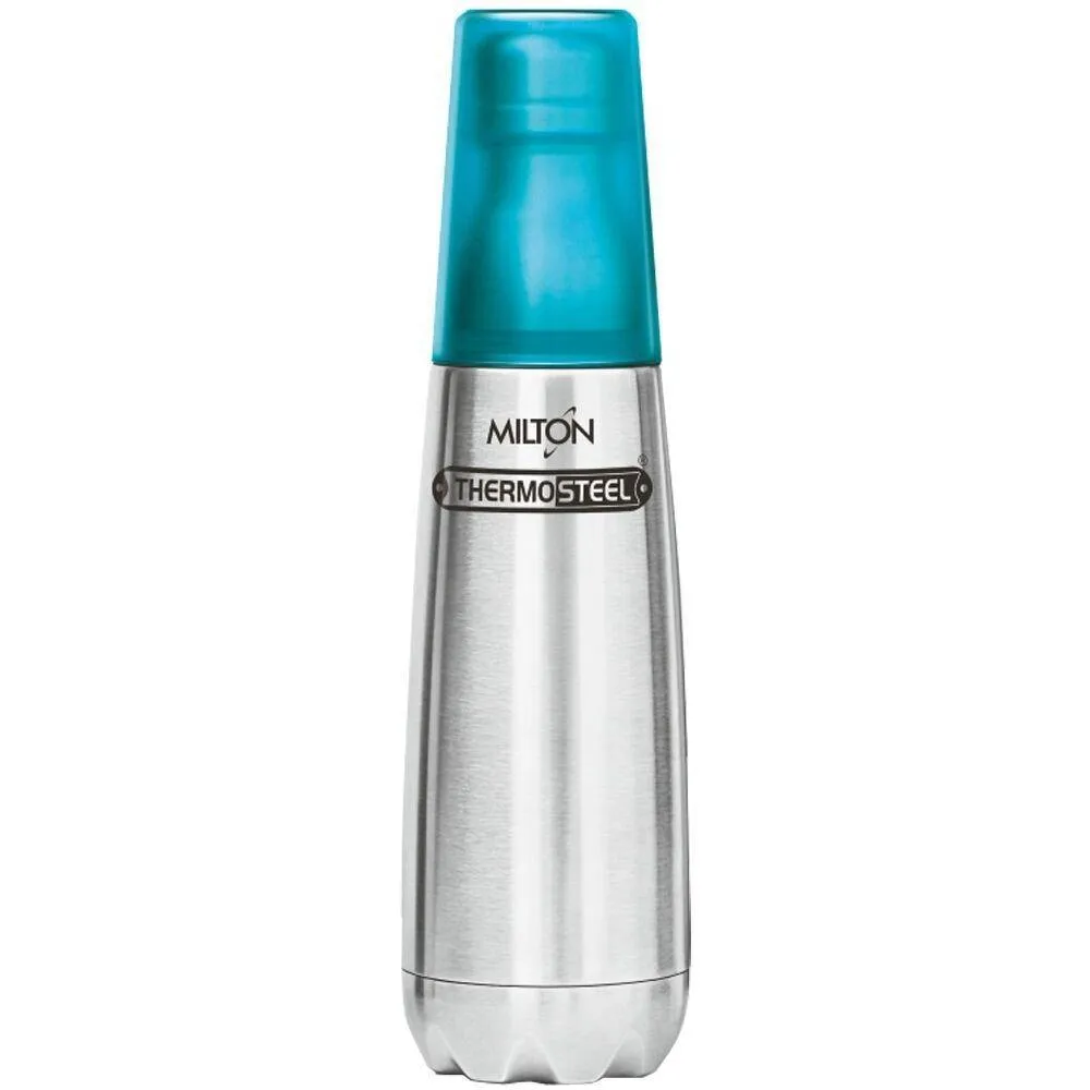 Milton Vertex-1000 Thermosteel Water Bottle with Blue Cap, 1 Litre, Silver