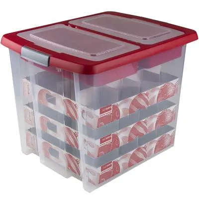 Nesta Christmas Storage Box  45L With Trays For 48 Baubles - Transparent Red-REDUCED 10%