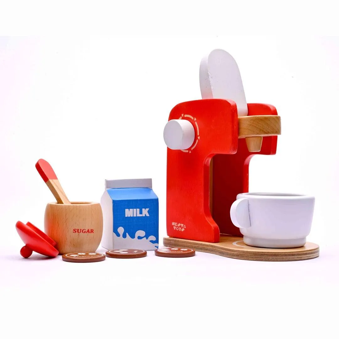 Nesta Toys Wooden Coffee Maker (Red) - Kitchen Cooking Toy for Ages 3 