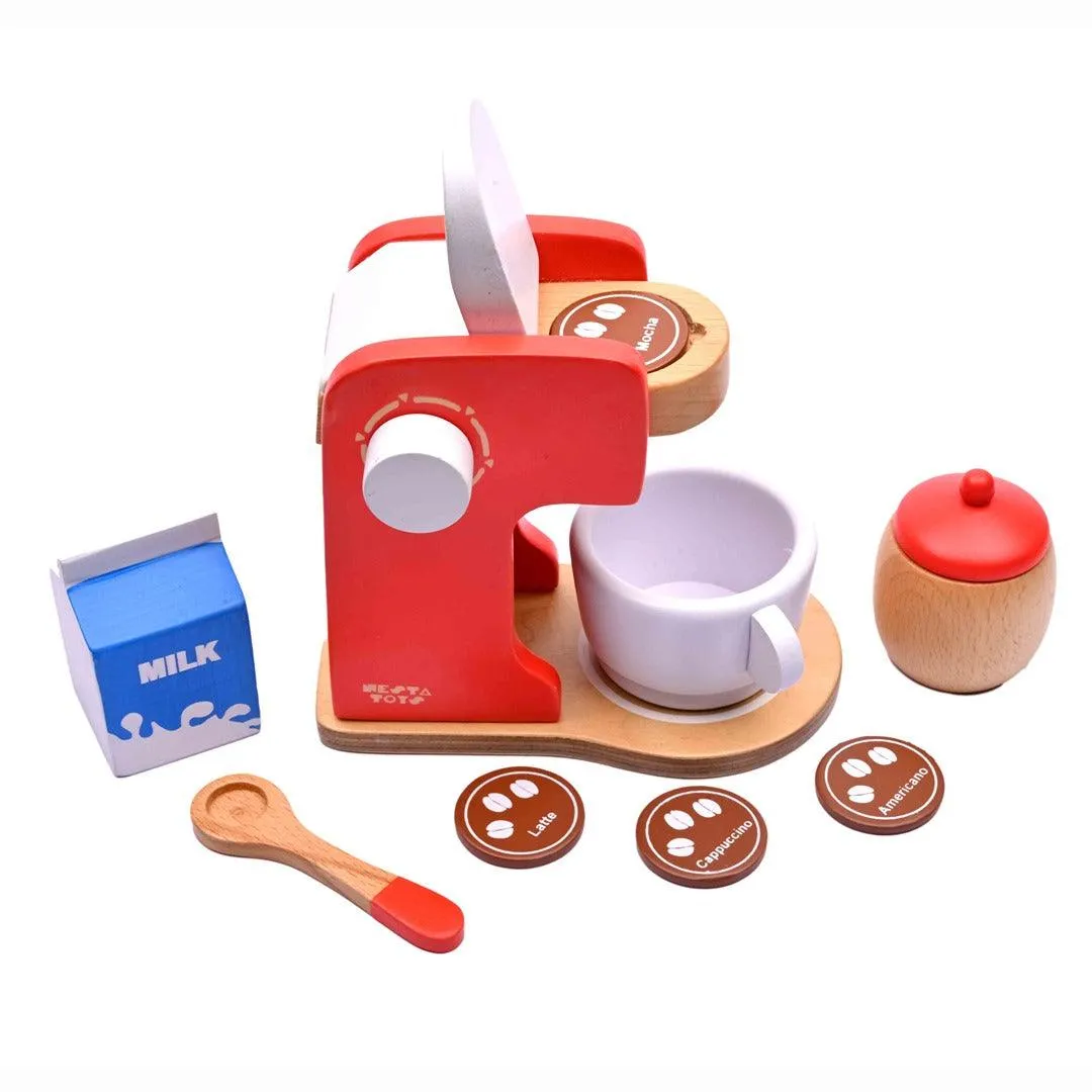 Nesta Toys Wooden Coffee Maker (Red) - Kitchen Cooking Toy for Ages 3 