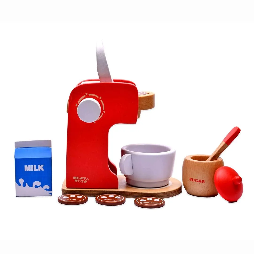 Nesta Toys Wooden Coffee Maker (Red) - Kitchen Cooking Toy for Ages 3 