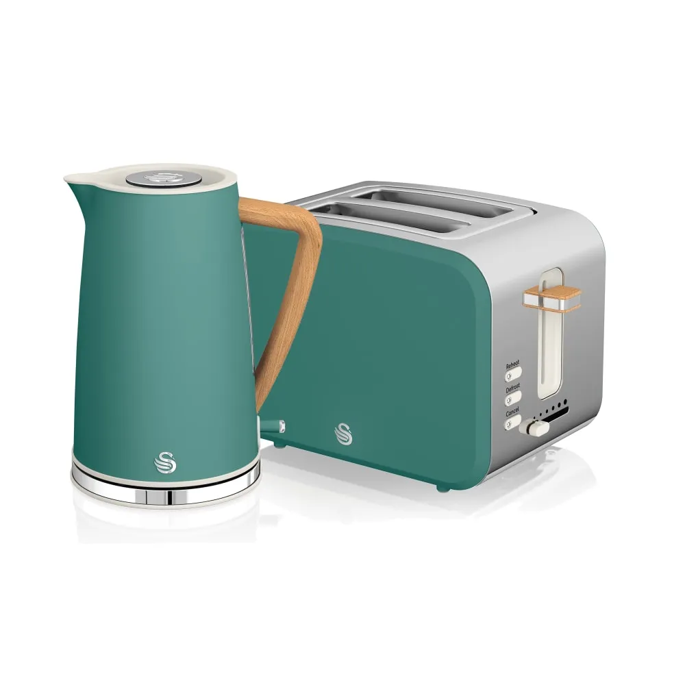 Nordic 2 Slice Toaster and Cordless Kettle Set in Green