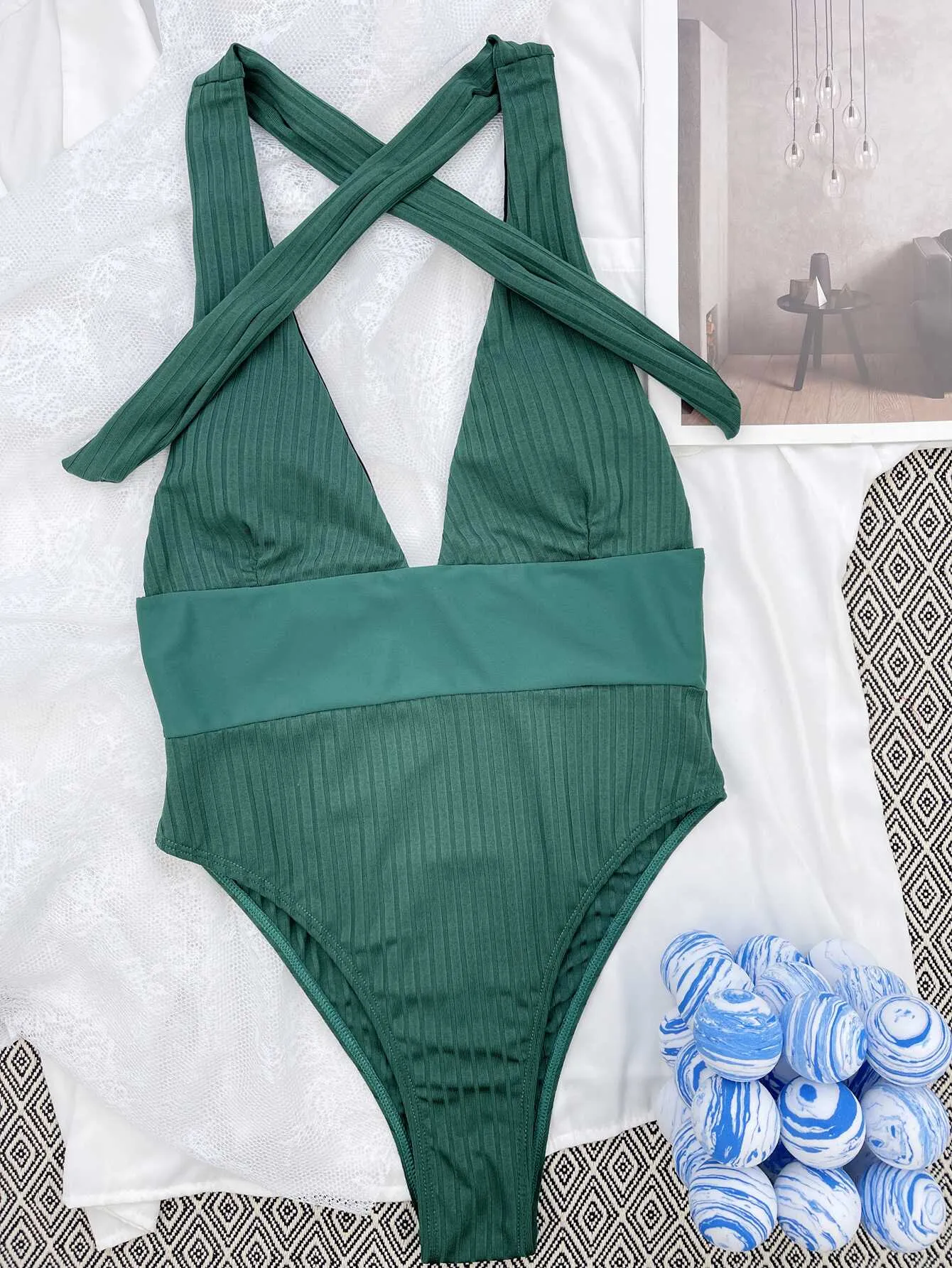 One-Piece Striped Swimwear