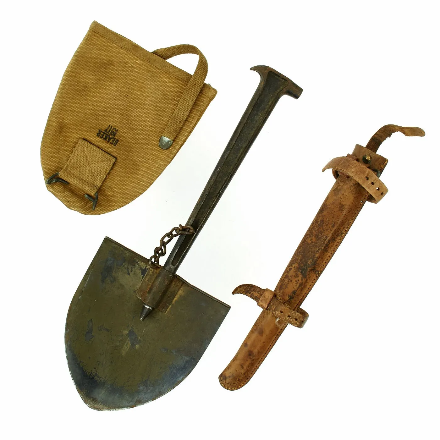 Original U.S. WWI M1912 Experimental Entrenching Shovel with Picket Pin and Leather Carrier