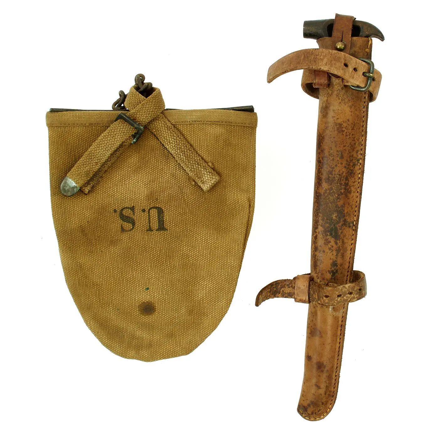 Original U.S. WWI M1912 Experimental Entrenching Shovel with Picket Pin and Leather Carrier